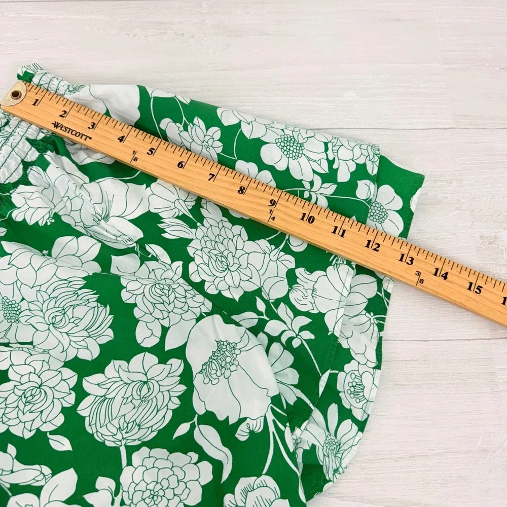 J.Crew One Shoulder Floral Top L Kelly Green Smocked Cotton Poplin Cottagecore - Picture 11 of 14